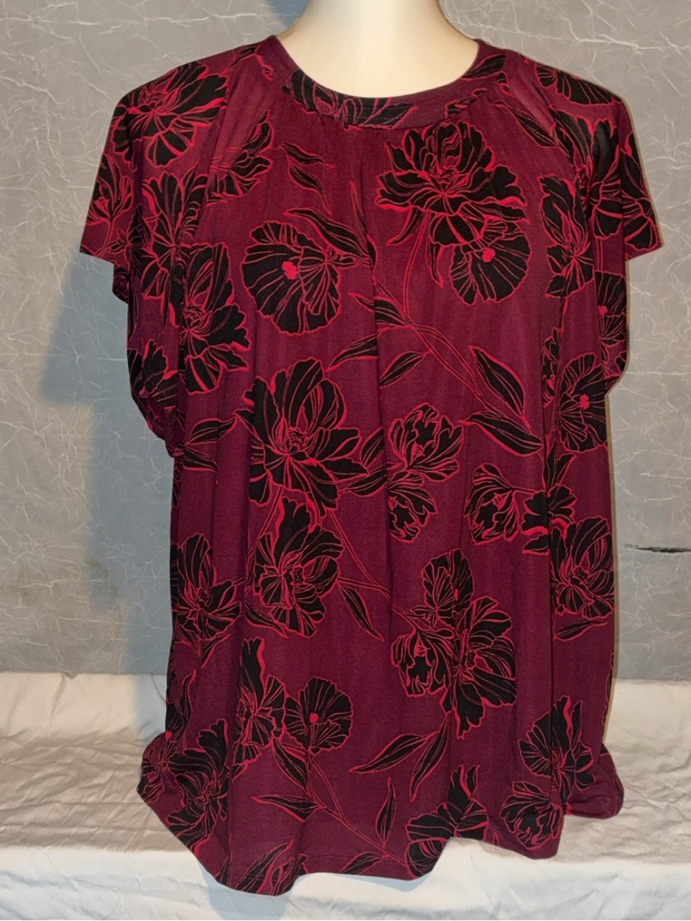 Apt. 9 Burgundy Black Floral Blouse XL